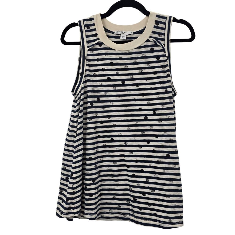 Stateside Tank Top Small Blue Stripe Dot Supima Cotton